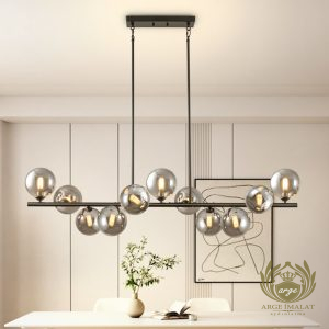 Masa Üstü Camlı Modern Gold Siyah Salon Mutfak Masası Üzeri Avize