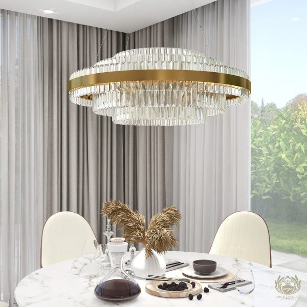 Salon Otel Villa Oda İçin Modern Kademeli Kristal LED Avize Gold Sarkıt Avize