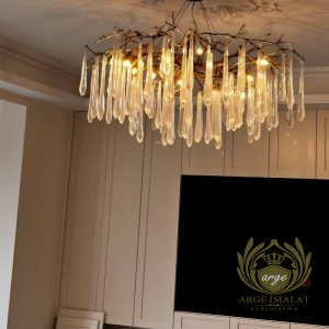 Camlı Serip Pirinç Döküm Ağaç Desenli Camlı Avize İmalatı - Görsel 9