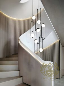kafe restoran galeri boşluğu düğün salonu gelinlik dükkanı avize aydınlatma sarkıt gold camlı model