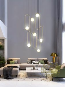 kafe restoran galeri boşluğu düğün salonu gelinlik dükkanı avize aydınlatma sarkıt gold camlı model