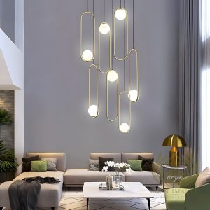 kafe restoran galeri boşluğu düğün salonu gelinlik dükkanı avize aydınlatma sarkıt gold camlı model