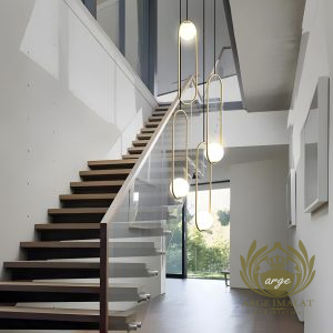 kafe restoran galeri boşluğu düğün salonu gelinlik dükkanı avize aydınlatma sarkıt gold camlı model