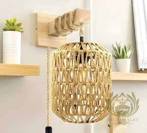 Rattan Bambu Duvar Apliği – Bohem Tarz Dekoratif Aydınlatma - Görsel 14