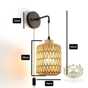 Rattan Bambu Duvar Apliği – Bohem Tarz Dekoratif Aydınlatma
