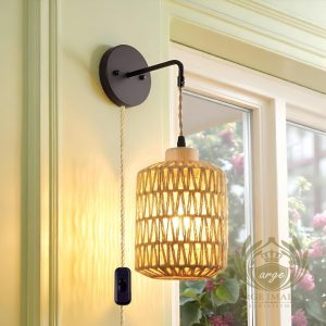 Rattan Bambu Duvar Apliği – Bohem Tarz Dekoratif Aydınlatma