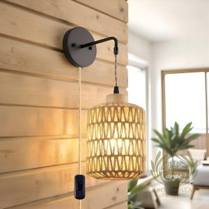 Rattan Bambu Duvar Apliği – Bohem Tarz Dekoratif Aydınlatma