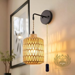 avize aplik imalatı modelleri Avize Aplik Modelleri İmalatı Rattan Bambu Duvar Apliği – Bohem Tarz Dekoratif Aydınlatma