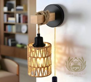 Rattan Bambu Duvar Apliği – Bohem Tarz Dekoratif Aydınlatma - Görsel 13