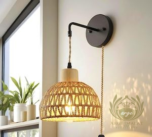 Rattan Bambu Duvar Apliği – Bohem Tarz Dekoratif Aydınlatma - Görsel 12