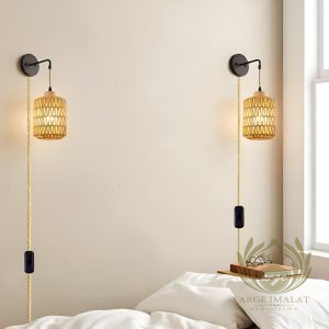 Rattan Bambu Duvar Apliği – Bohem Tarz Dekoratif Aydınlatma - Görsel 9