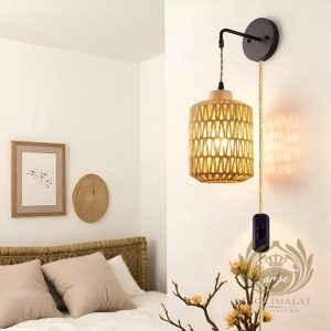Rattan Bambu Duvar Apliği – Bohem Tarz Dekoratif Aydınlatma - Görsel 8