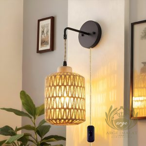 Rattan Bambu Duvar Apliği – Bohem Tarz Dekoratif Aydınlatma - Görsel 6