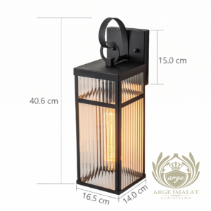 Siyah Metal Çizgili Camlı Dış Mekan Duvar Apliği (40.6 cm) – Modern Bahçe ve Balkon Aydınlatması E27 - Görsel 8