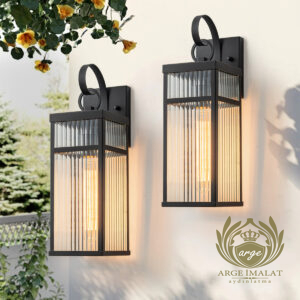 Siyah Metal Cizgili Camli Dis Mekan Duvar Apligi 40.6 cm – Modern Bahce ve Balkon Aydinlatmasi E27 6