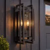 Modern Kumlu Siyah Metal Gövdeli Şeffaf Camlı Çift Duy E14 Dış Mekan Duvar Aplik Modeli - Lüks Bahçe ve Villa Dış Cephe Aydınlatma Armatürü