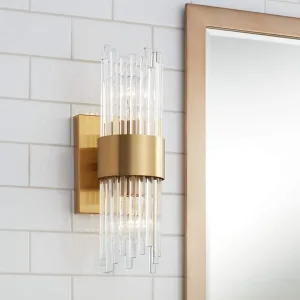 Lüks Art Deco Dikey Cam Çubuklu Eskitme Altın Pirinç Duvar Apliği - Banyo Ayna Kenarı ve Modern Salon Kristal Duvar Lambası - Görsel 5