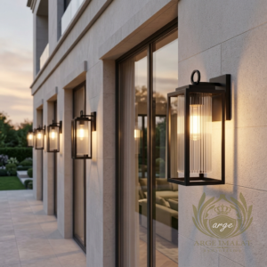 Dış Mekan Aplik – Çizgili Camlı Metal Siyah Villa Duvar Aydınlatması