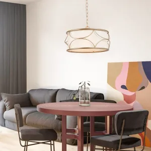 Gold detaylı modern farmhouse tarzı kumaş drum avize