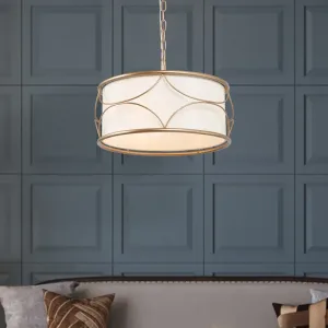 Modern gold detaylı kumaş kaplı geometrik avize modeli