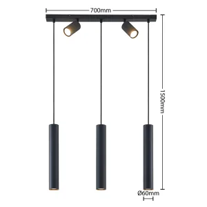 Modern Silindir Sarkıt Avize Modelleri Siyah Metal Kasa Yönlendirilebilir Spot Detaylı Çoklu Set Villa Yemek Masası ve Mutfak Adası Aydınlatma İmalatı Avize Aplik Dış Mekan Aydınlatma Modelleri İmalatı Modern silindir sarkıt avize 700mm rozans 1500mm yükseklik ve çap 60mm teknik çizim detayları