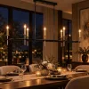Salon Yemek Masası ve Restoran Aydınlatma Ortamında Homojen Işık Yayan Modern Salon ve Kafe Sarkıt Aydınlatma Görünümü