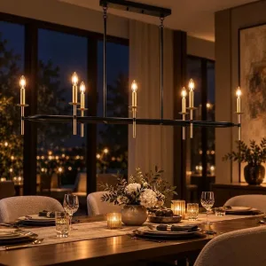Salon Yemek Masası ve Restoran Aydınlatma Ortamında Homojen Işık Yayan Modern Salon ve Kafe Sarkıt Aydınlatma Görünümü