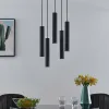 Silindir Sarkıt Avize Modelleri Mat Siyah Metal Gövde Spot Işıklı 5'li Sarkıt Set Villa Galeri Boşluğu ve Yemek Masası Üstü İmalatı Avize Aplik Dış Mekan Aydınlatma Modelleri İmalatı Siyah metal kasa dairesel rozanslı beşli silindir sarkıt avize ışık açık stüdyo çekimi